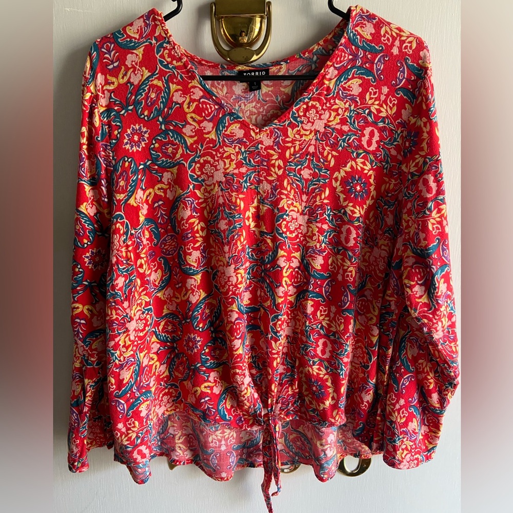 Torrid Red and Blue Floral Blouse